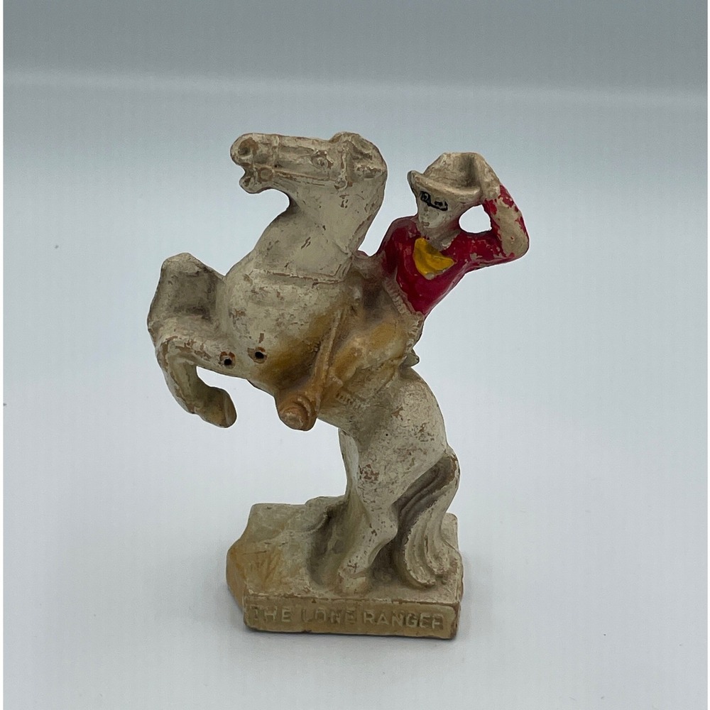 Vintage 1938 The Lone Ranger Figurine Rearing Horse Silver Toy Statue